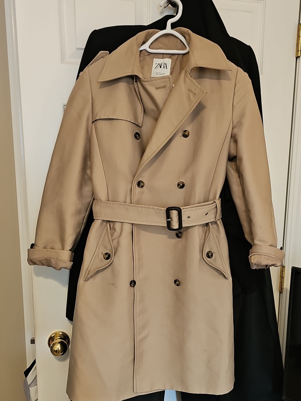 Zara Tan Double-Breasted Trench Coat with Belt